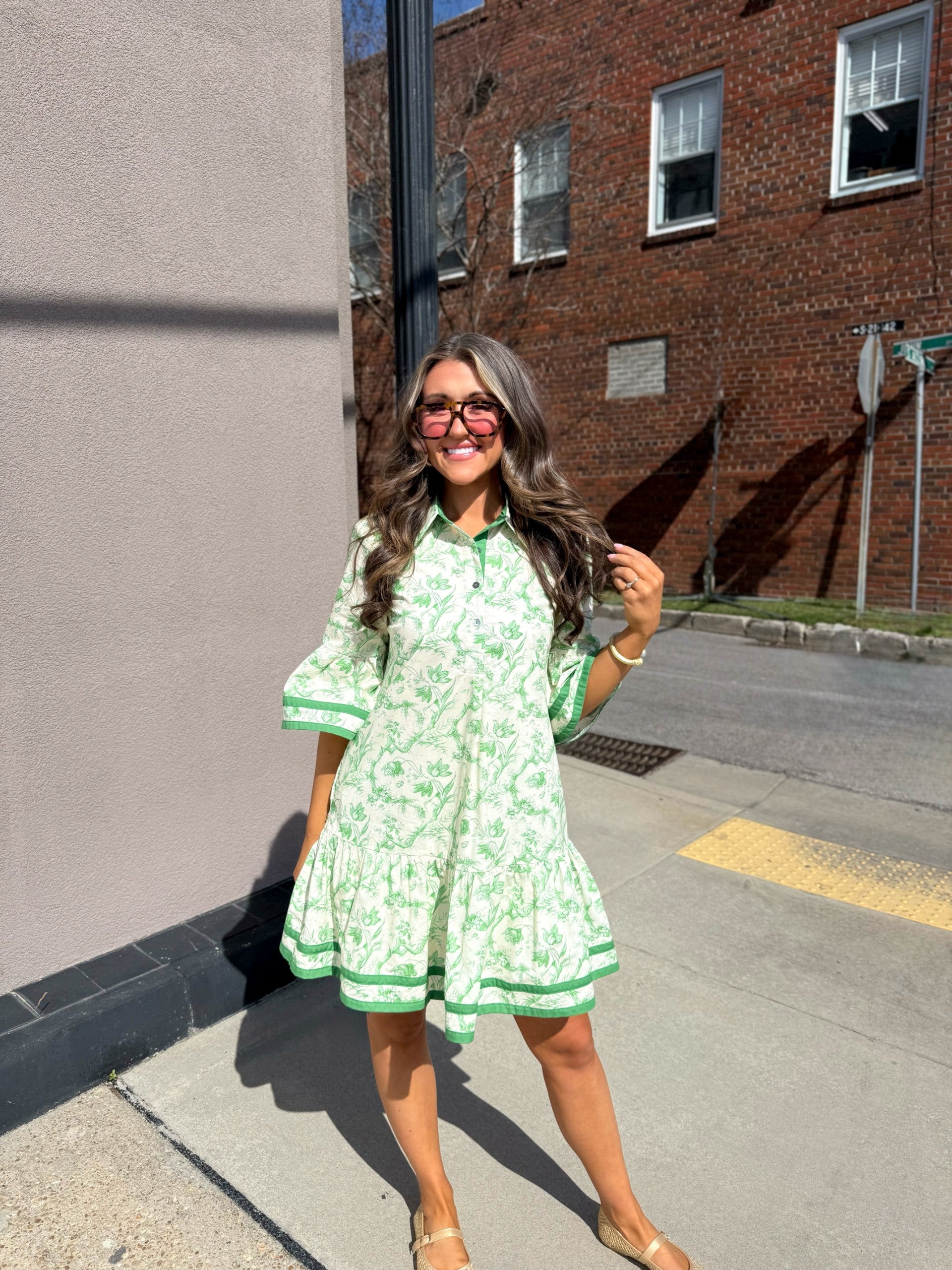 green toile dress Light Green Toile Midi Dress - Vacation Dresses